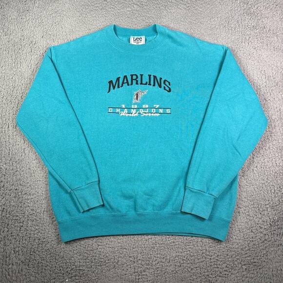 Vintage Florida Marlins 1997 Champions Sweatshirt Mens Large Teal Lee Sport - Picture 2 of 10
